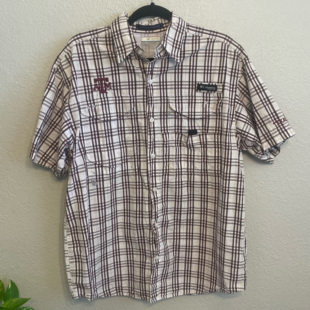 Columbia Men’s PFG Super Bonehead Texas A&M Button Down Small Maroon Football